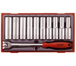 teng tools zestaw 10 kluczy nasadowych 12-kątnych 10-19mm i pokrętła przegubowego 122090103